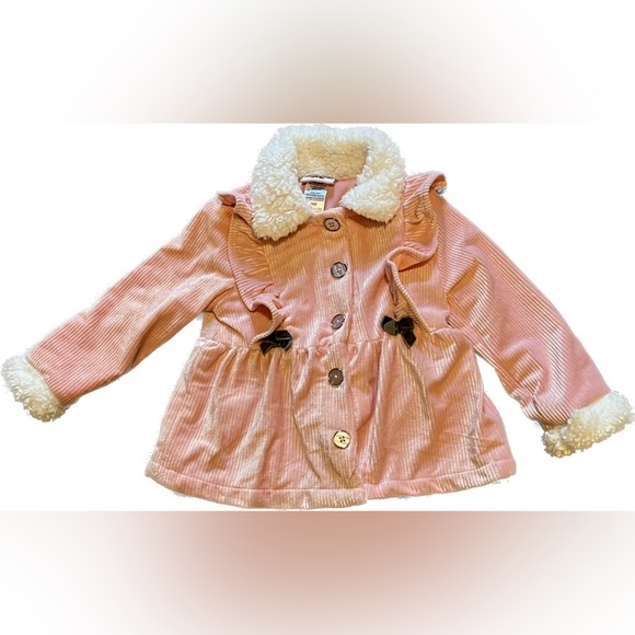NWT Pink Coat - 24M - Adorable Gray Bows Fuzzy Collar - Bundle Up in Style! 🎀✨" - Picture 2 of 11
